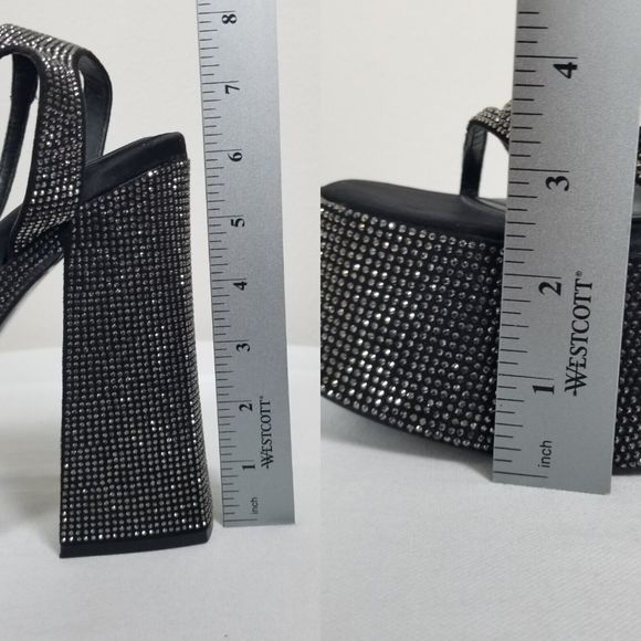 Zara Black Rhinestone Studded Platform Retro Y2K Strappy Blogger Fave Pumps Sz 8 - Picture 11 of 12